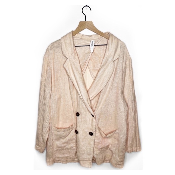 Anthropologie Amadi Kaye Linen Oversized Metallic Blazer Blush NWT Size XL - Picture 5 of 11